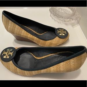 Tory Burch Sally Raffia woven cap toe ballet basket nappa perfect tan size 9